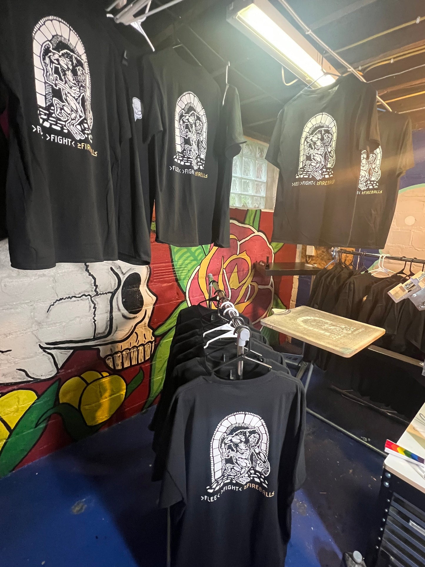 FLEE FIGHT FIREBALL Screen-Printed T-Shirt