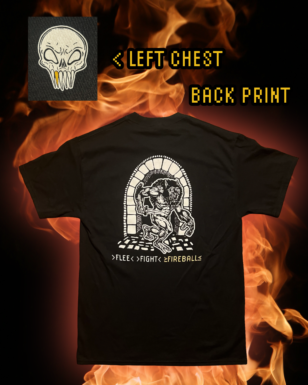 FLEE FIGHT FIREBALL Screen-Printed T-Shirt
